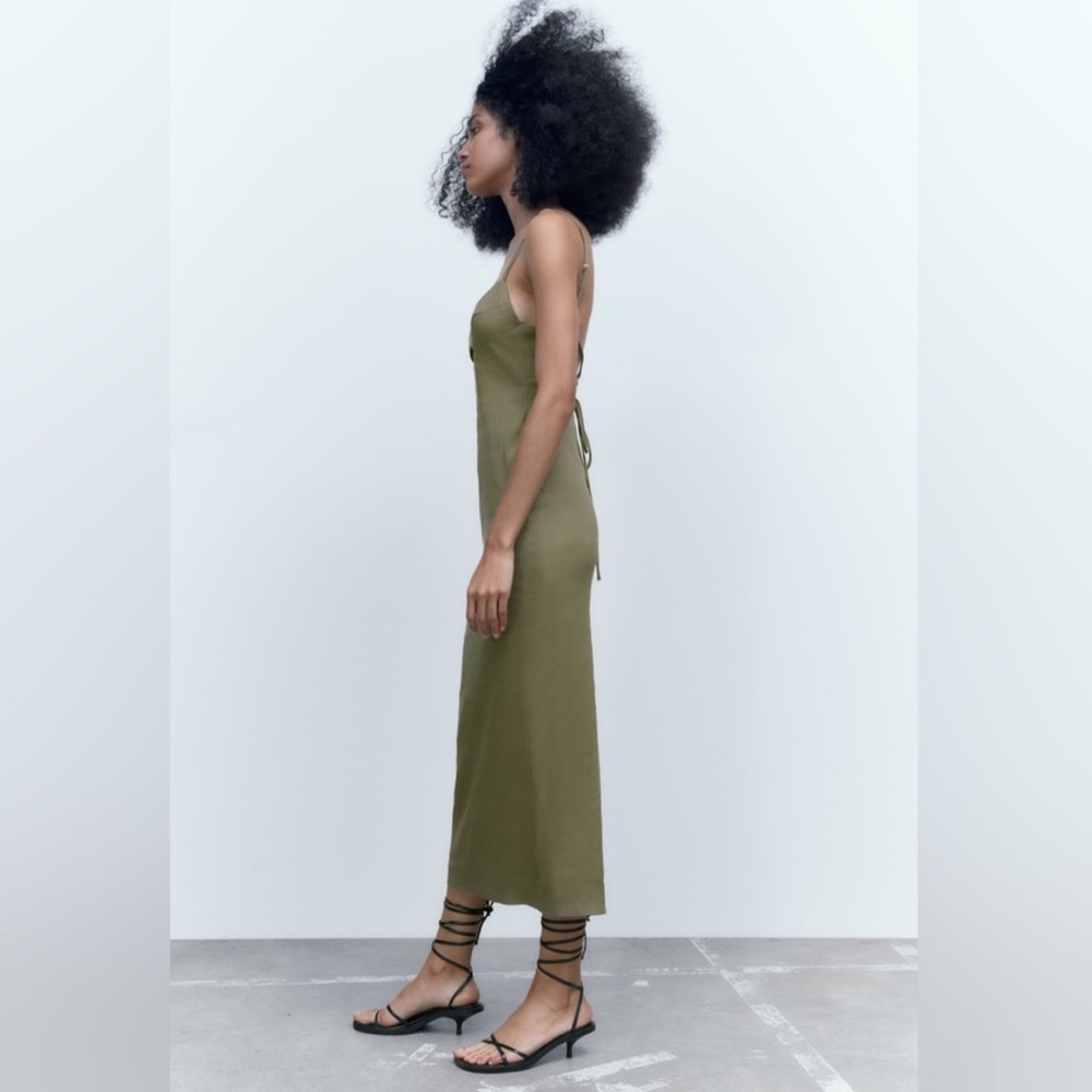 NWT Zara Cut Out Linen Blend Dress - Picture 5 of 13